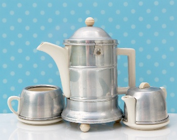 This photo of a vintage aluminum coffee pot, creamer, and sugar was taken by Maggie Molloy of North Tipperary, Ireland.